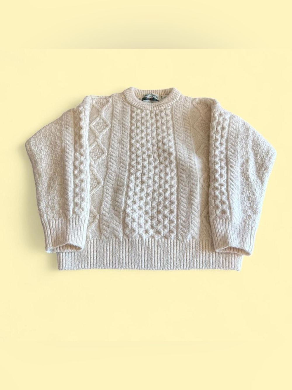 Vintage Aran Crafts Wool Knit Sweater Cream Cable Knit Women’s M Ireland